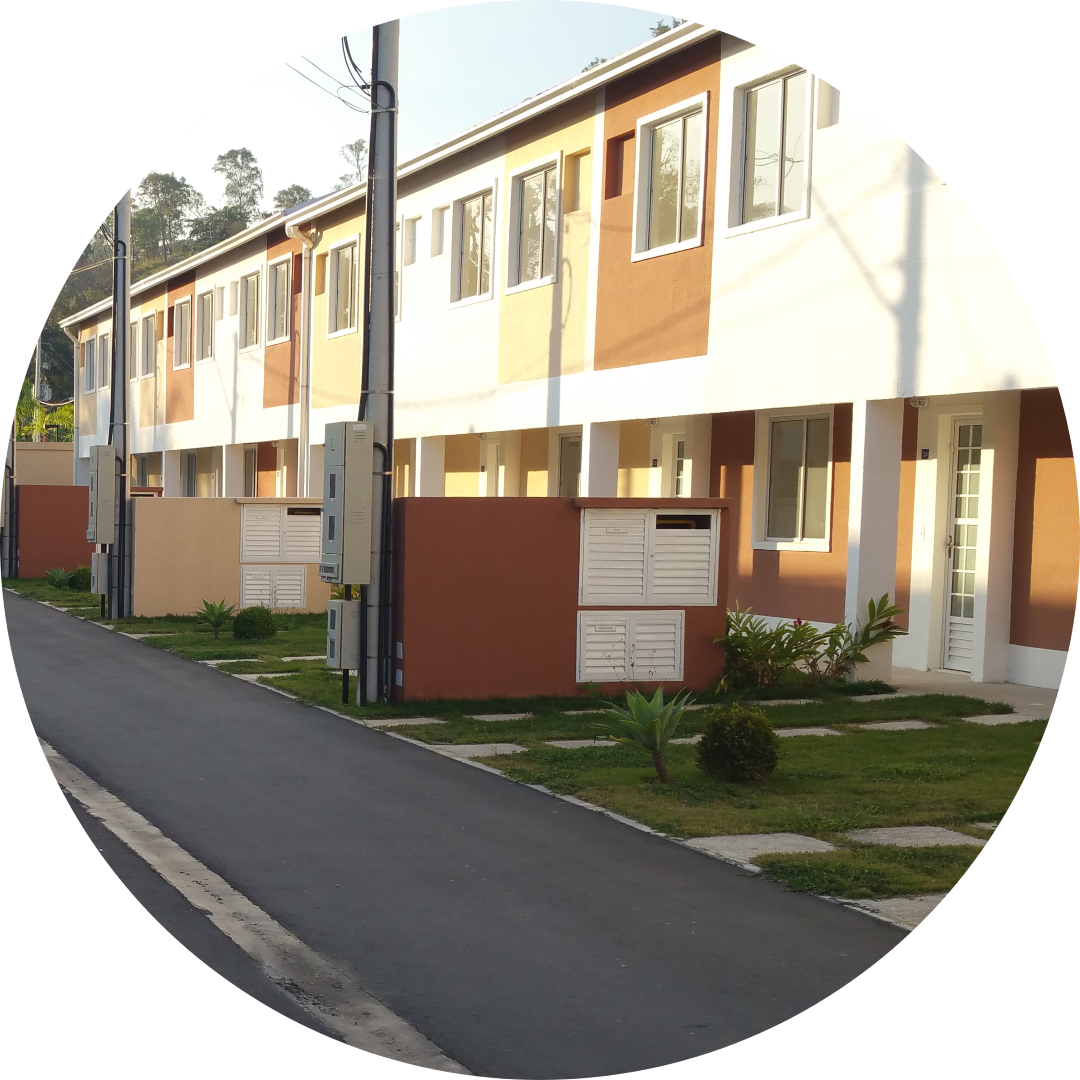 Circular image of street.